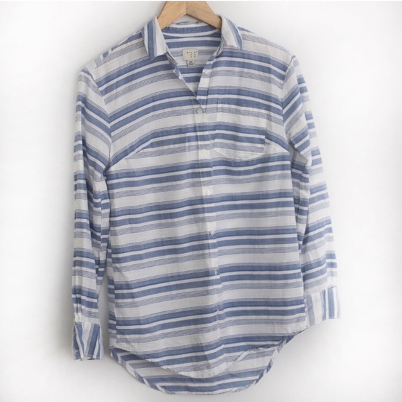 a new day Tops - A New Day Striped Button Up Blue Blouse